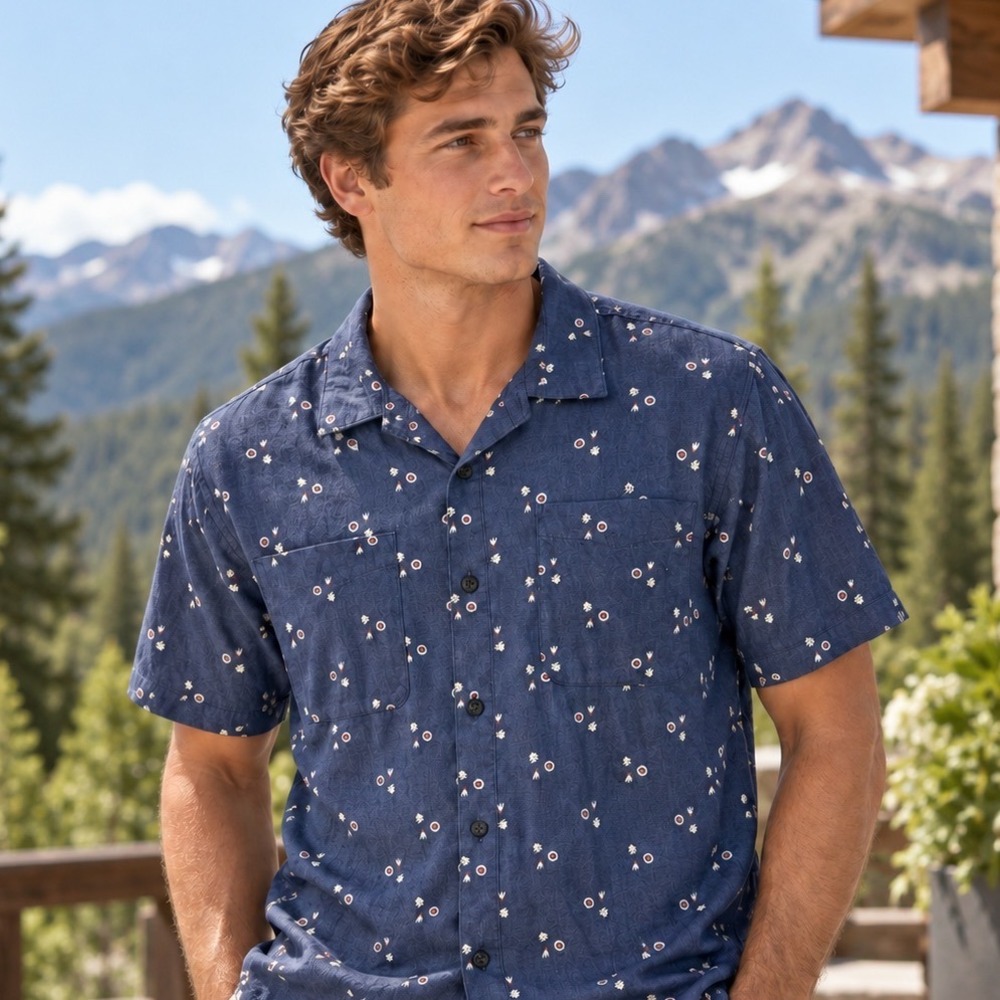 Patagonia Back Step Shirt Mens XL Blue Floral Hemp Cotton Button Down 53142